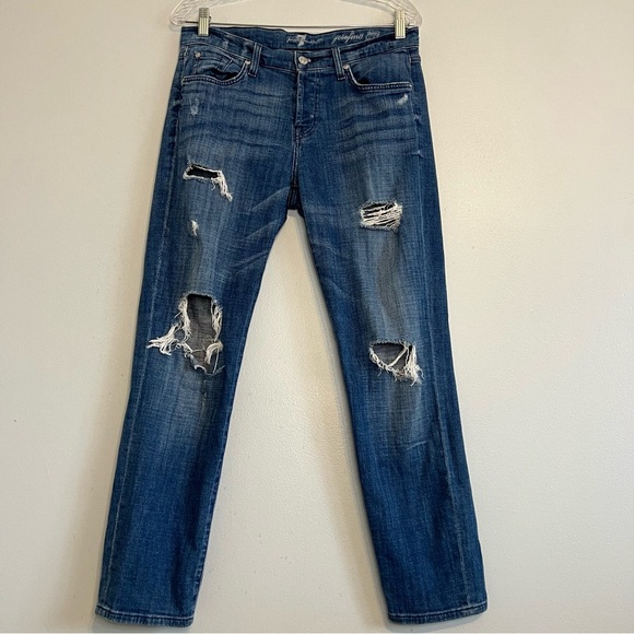 7 For All Mankind Womens Josefina Boyfriend Jeans Distressed Sz 27 Button Fly - Picture 1 of 15